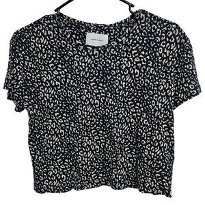 Current Elliott Linen Leopard Print Top Womens Size 0 Hunter Green Short Sleeve